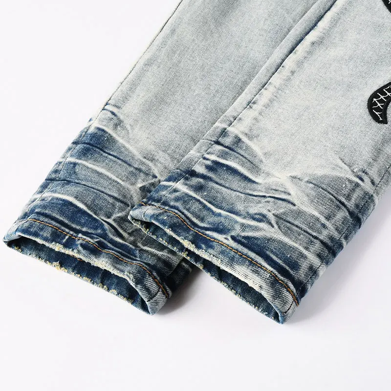 Y2K Fashion New Men's Jeans Embroidered, Washed, Nostalgic, Stretch, Slim Fit, High Street Hip Hop Brand Pants, Hombre