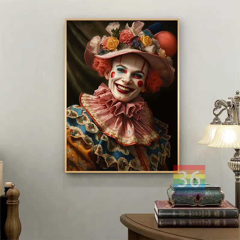 Watercolors Clowns Fools Jokers Poster Canvas Printing Clowns Wall Decoration Vintage Watercolors Horror Wall Art Bar Decoration