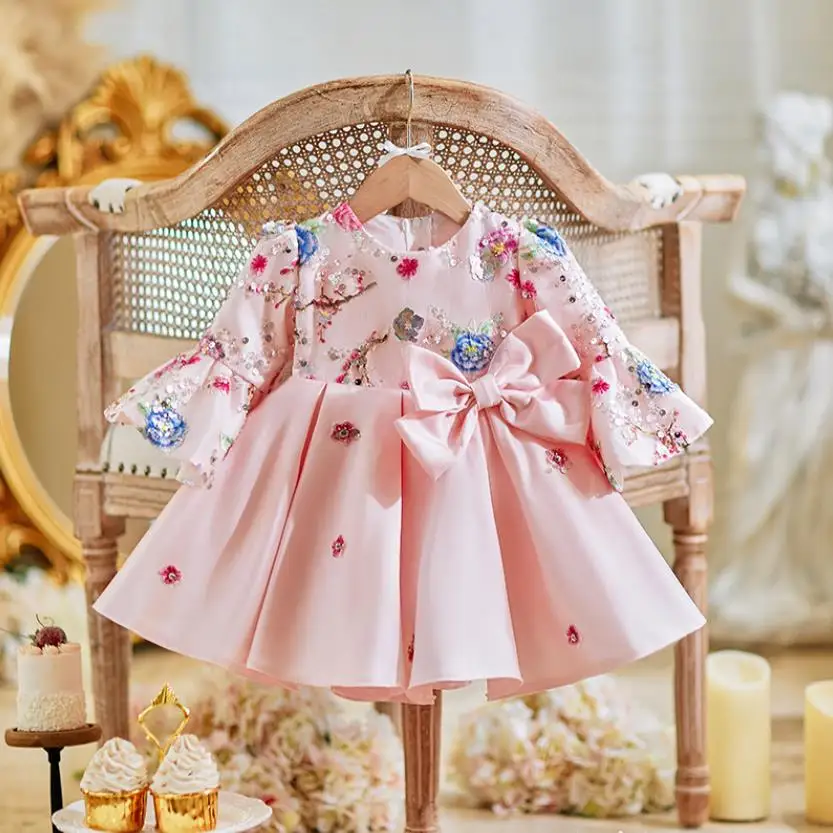 Girls Party Dresses A4390 Vestidos Bridesmaid Dresses New Children's Evening Gown Host Piano Performance Wedding Birthday