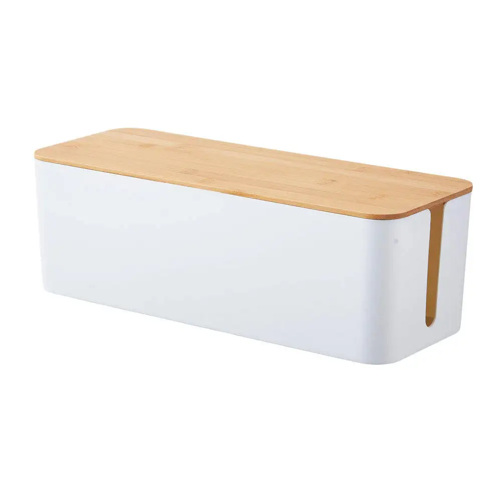 Desktop Wire Storage Box Wooden Lid Cable Organizer Case For Power Strip Desk Charger Holder Home Office Cord Concealer