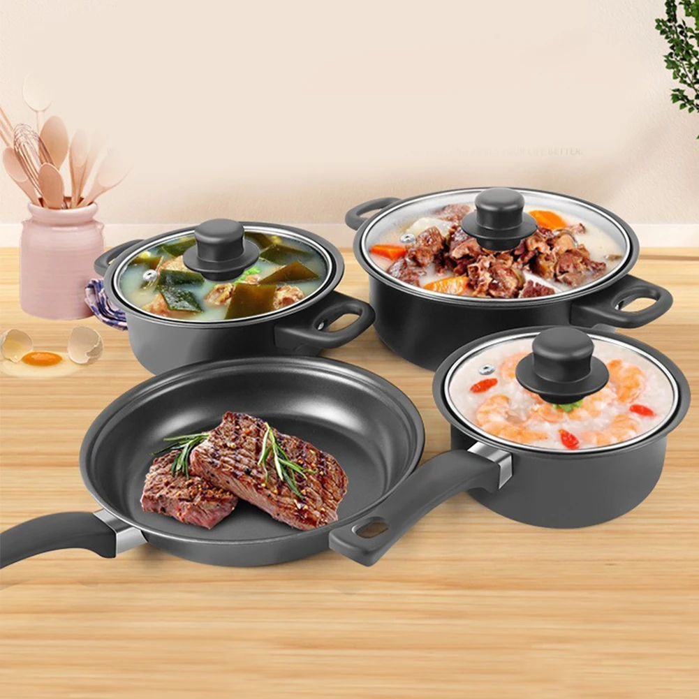 

12Pcs Non Stick Cookware Set Milk Pot Maifan Stone Frying Pan with Lid Cooking Pot Set Stackable Pot Set for All Types of Cooker