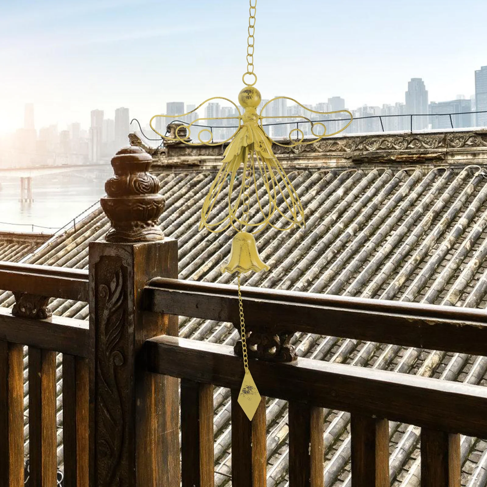 

Retro Cast Iron Angels Wind Chimes Outdoor Garden Decor Classic Design Soothing Melody Exquisite Craftsmanship