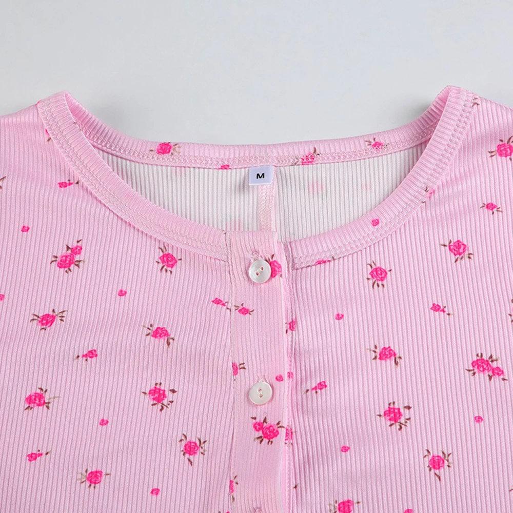 المرأة اليوغا طويلة الأكمام الأزهار حللا س الرقبة زر الوردي سليم صالح تمتد قطعة واحدة Playsuits رومبير مثير اللياقة البدنية ملابس المنزل #5