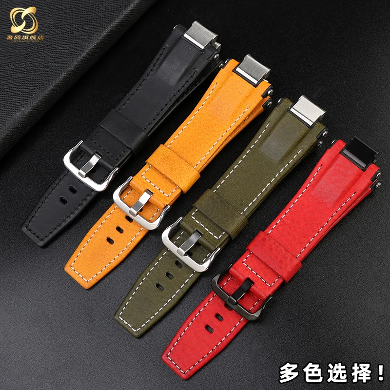 14mm Stainless Steel adapter Italian Genuine Leather Watchband For Casio G-Shock GST-B400 men cowhide Watch Strap nylon Bracelet