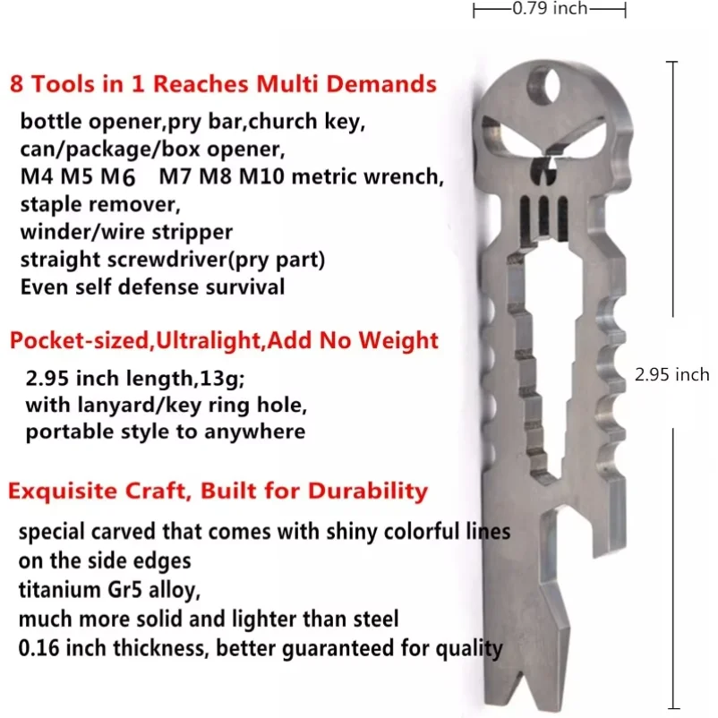 1pcs New EDC Pry Bar with Bottle Opener Function Outdoor Stainless Steel Tactical Pocket Multifunctional Tool Skeleton Keychain