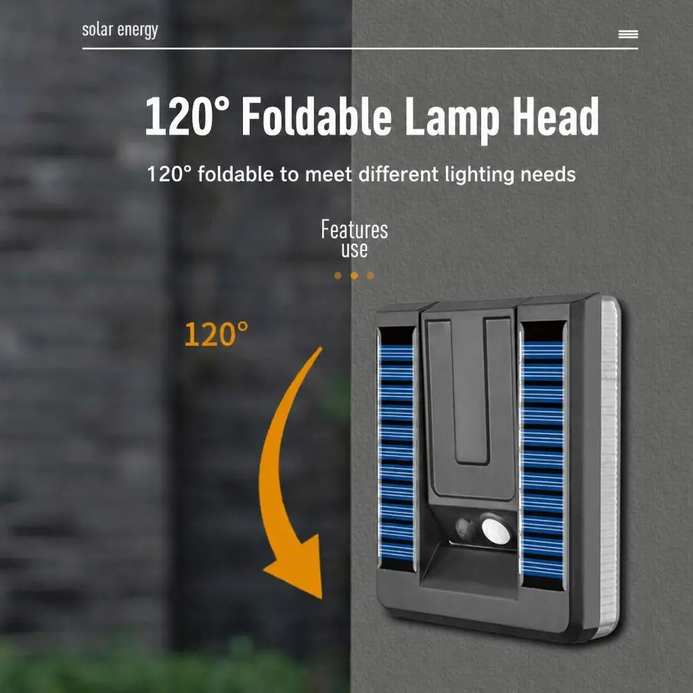 120° Foldable Solar Wall Light Outdoor IP65 Waterproof Motion Sensor Lamp with 3 Modes Efficient Solar Night Light