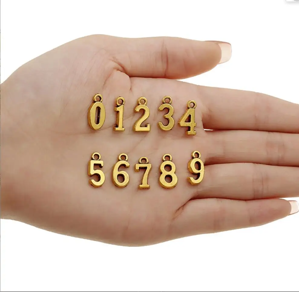 (100pcs)10 Sets 3 Colors Metal Alloy number 0-9 digital Charms Pendants Diy Jewelry Accessories 16*8 mm F0154