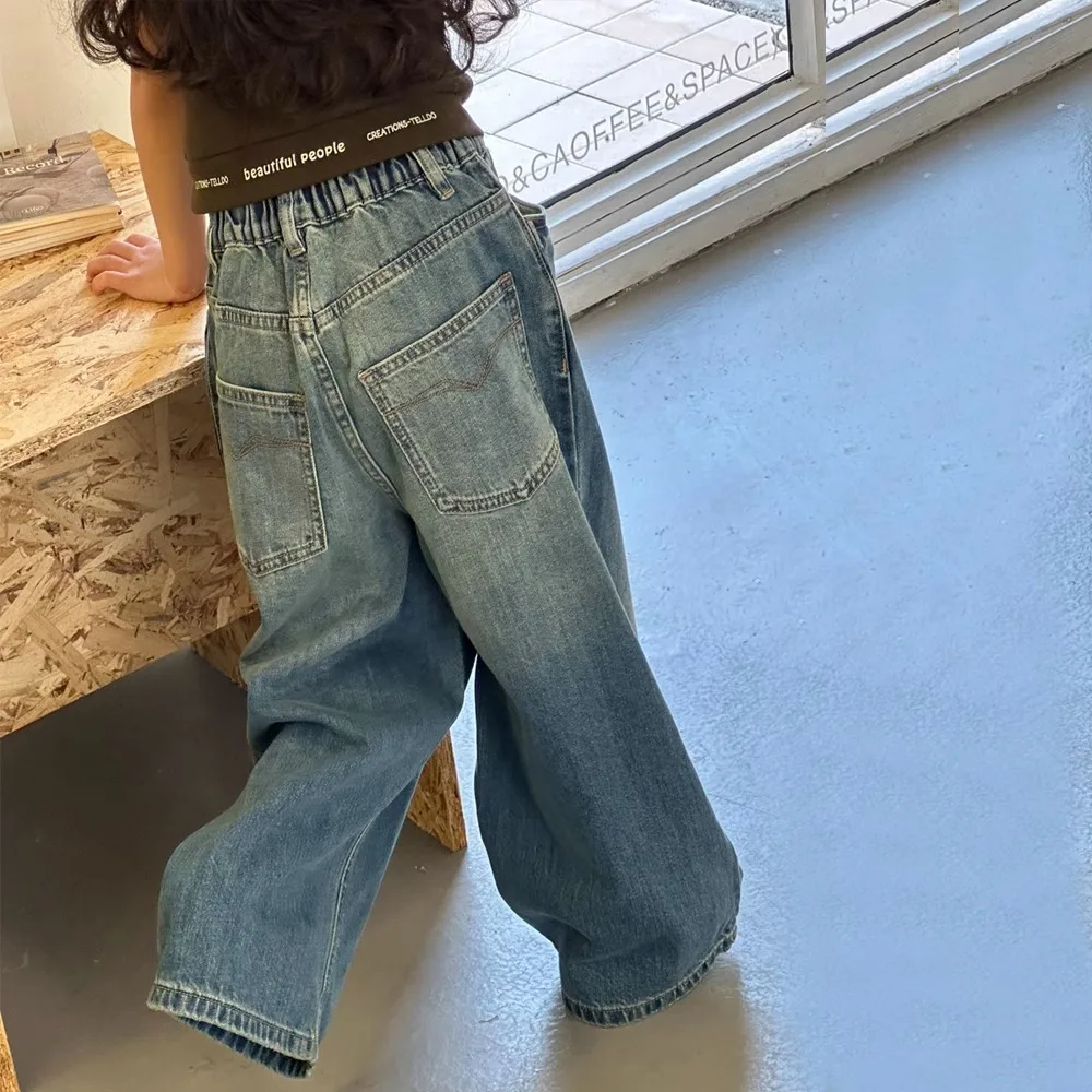 Girls Pants 2024 Autumn New Childrens Wear Korean Style Large Childrens Pants Loose Foreign Style Straight Pant Casual Simple