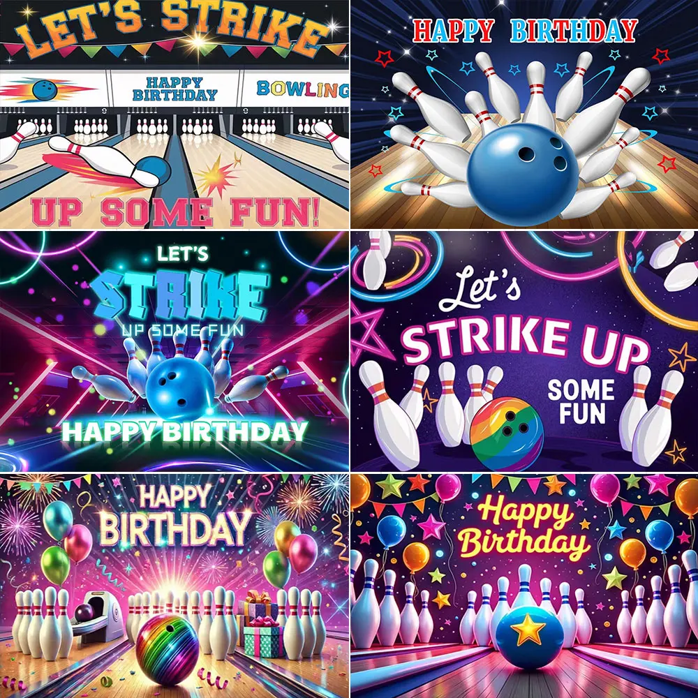 

Let's Go Bowling Backdrop Birthday Party Decorations Let's Strike Up Some Fun Photo Photography Banner Props for Kid Adults Gift