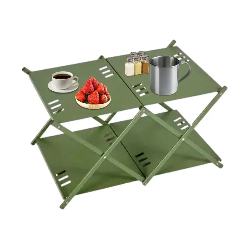 Folding Camping Table Outdoor Table Storage Rack 2 Layers Storage Shelf Aluminum Alloy Camp Table Foldable Table Portable