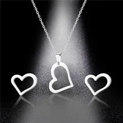 Stainless Steel Pendant Charm earring Necklace Set Women Mother Day Love Heart Gifts Mom Necklace Jewelry Bijoux TZ309