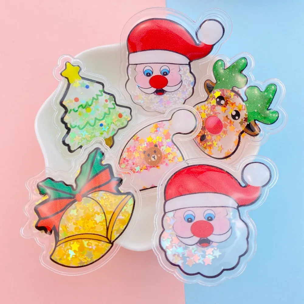 10pcs/lot Mixed Transparent Bling Bling Flowing Christmas Collection Patches Appliques For DIY Children Clip Accessories