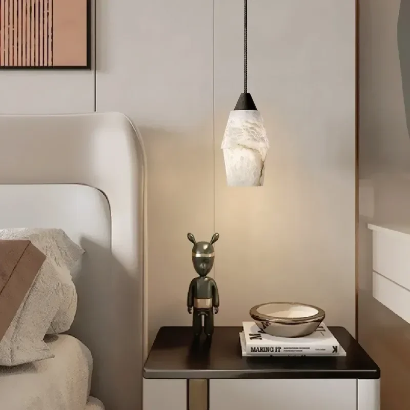 Natural restaurant bar TV background wall Bedroom bedside single head marble chandelier