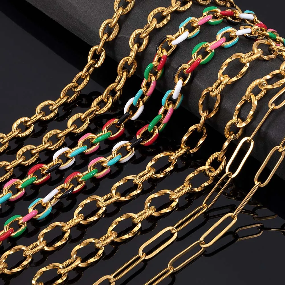 No Fade 1Meter Stainless Steel Gold Plated Embossed Link Chains DIY Women Men Necklaces Bracelets Jewelry Making Bags Chain Bulk