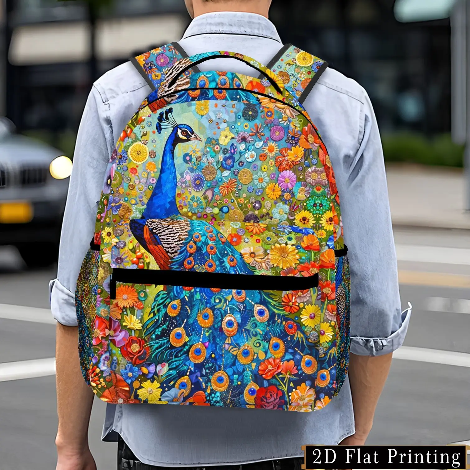 1pc Men's Floral Peacock Print Backpack Stylish Suitable for Travel Hand Washable Casual Daypack with Peacock Carry for Books