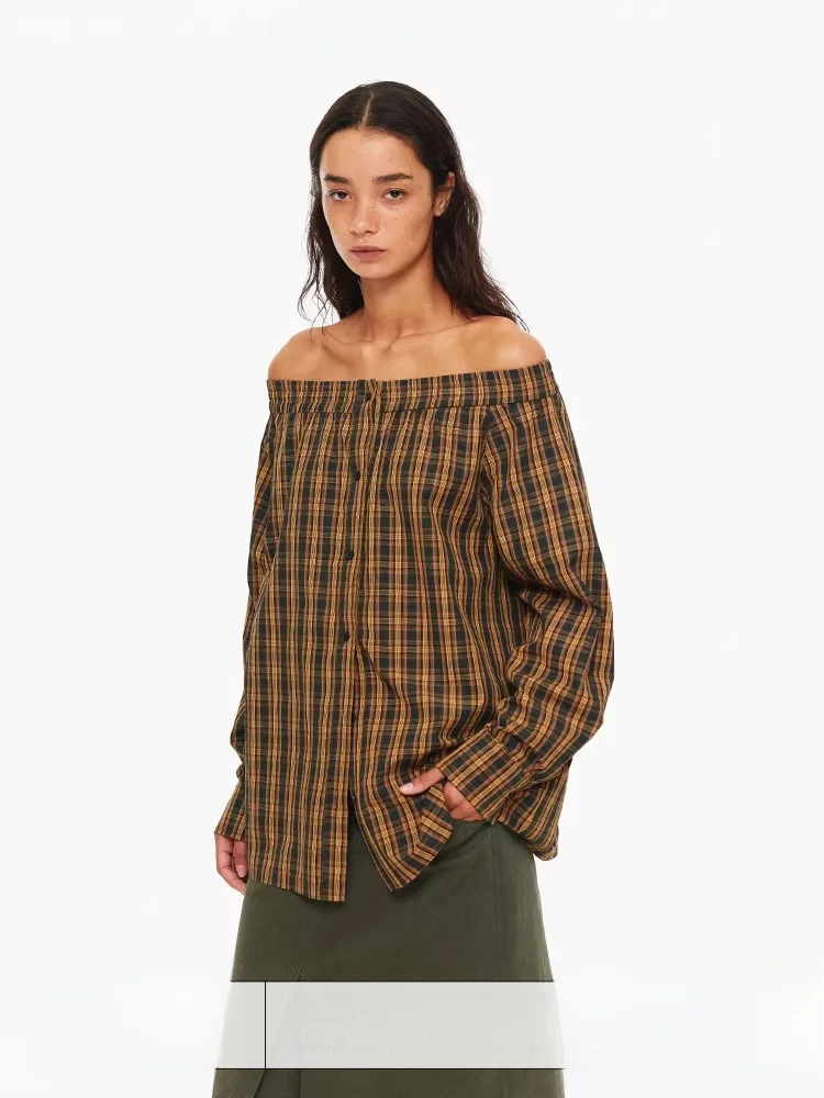 

Винтажная женская блузка Age of Ascent из 100% хлопка, несминаемая, в цветную клетку, с эластичными плечевыми вставками, свободного кроя, в корейском стиле, для повседневной носки.