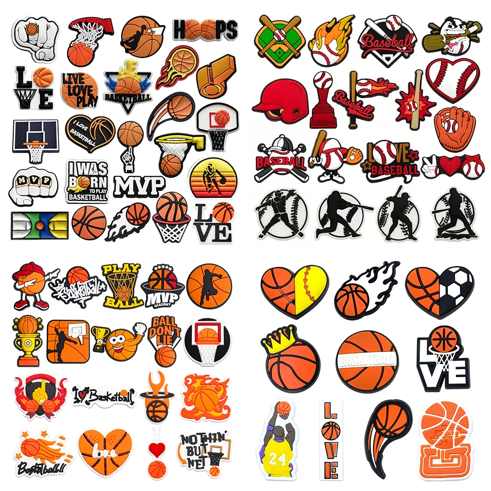10-28pcs Basketball Baseball Shoe Charms PVC Sports Clog Sandal Garden Shoe Decoration Accessories Buckle Kids Party Gifts