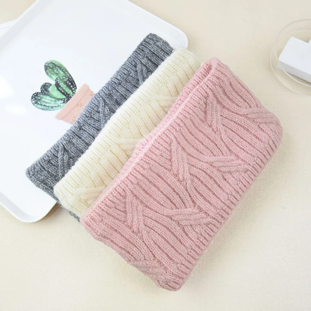 Women Knit Wide Elastic Hair Band Outdoor Ear Warmer Head Cover Cable Fleece Lined Headband Ear Protection DIY Hair Accessories