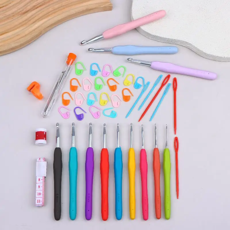 Tragbares Häkelnadel-Set, mehrfarbige Stricknadeln mit Aufbewahrungstasche, Werkzeugset zum Weben für DIY-Strick-, Näh- und Bastelprojekte. – Detail 3