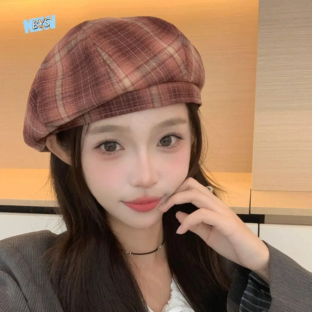 

Vintage Y2K Plaid Beret Hat Street Style Harajuku Octagonal Hat Woolen Keep Warm Women Newsboy Cap Outdoor