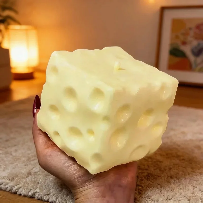 Pelota Antiestrés Gigante en Forma de Cubo de Queso, Pelota de Queso Moldeable para Aliviar el Estrés, ASMR, Decoración Sensorial para el Hogar, Regalos de Cumpleaños para Niños