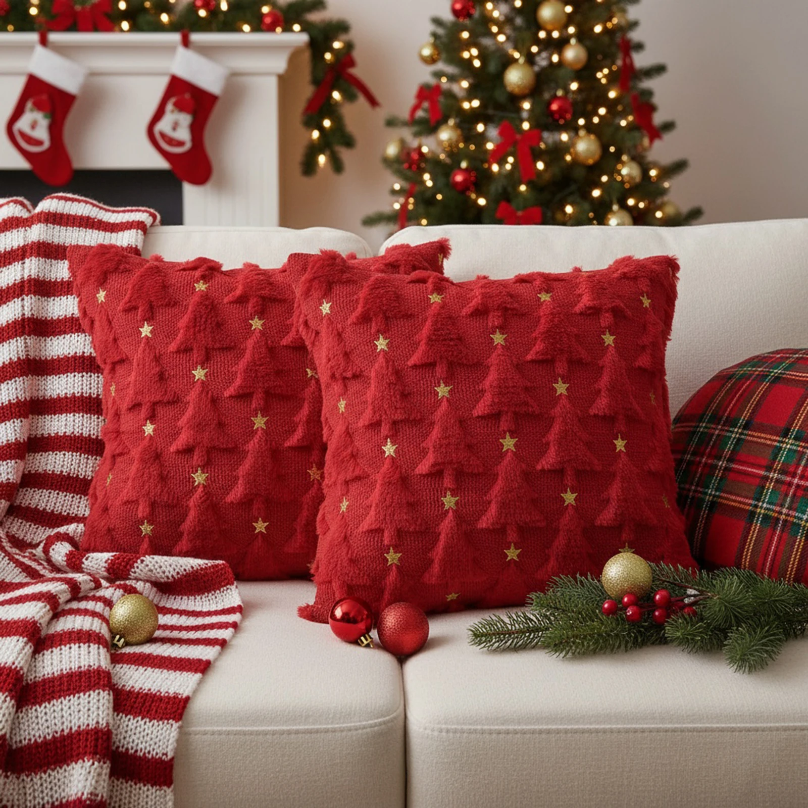 

Christmas Tree Cushion Cases Cute 18x18 Inch Set of 2 Throw Pillowcase for March Holiday Home Outdoor Decor