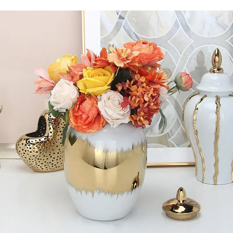 Gold-plated Ceramic Storage Jar Golden General Tea Canister Porcelain Jewelry Jars Cosmetic Containers Desk Decoration