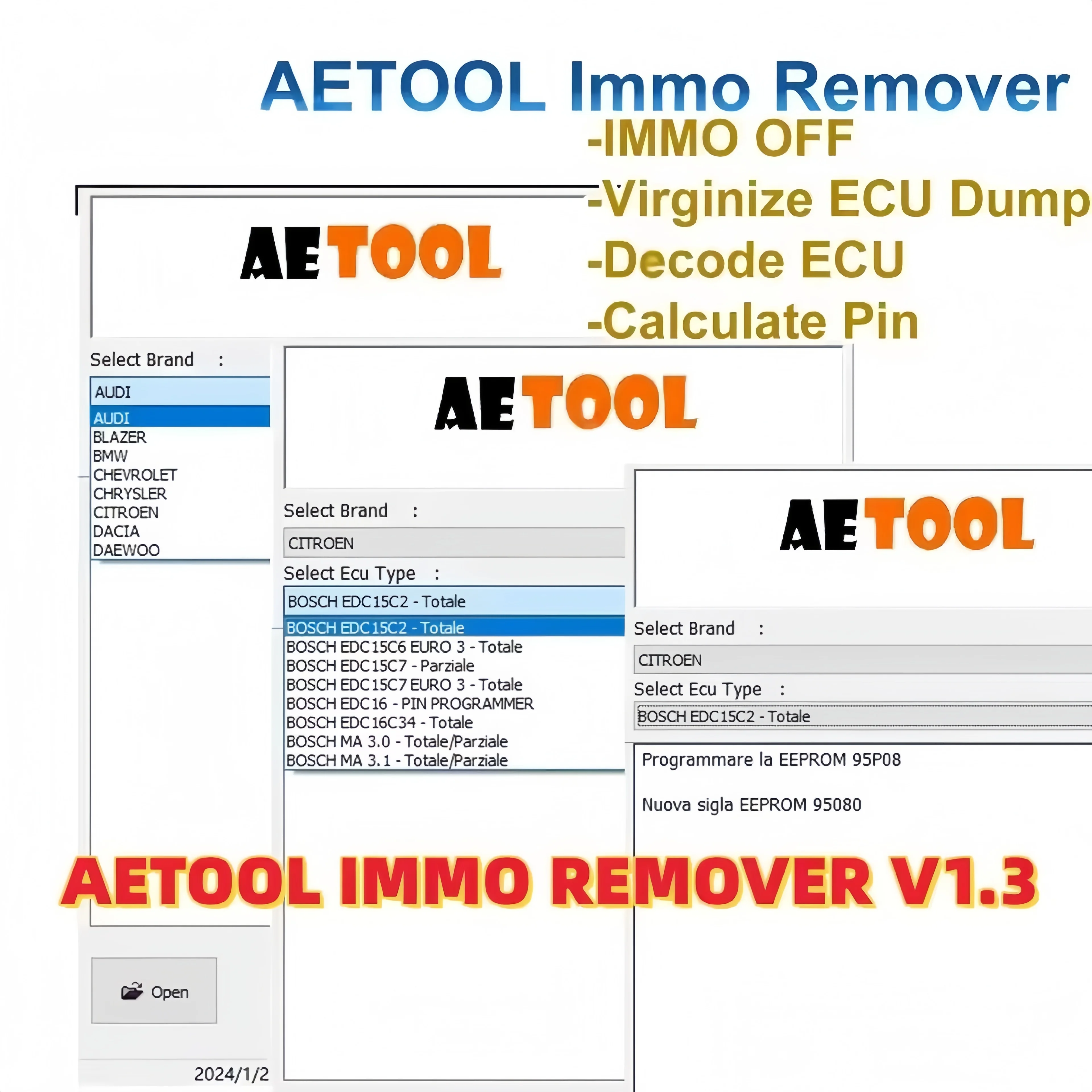 4 IN 1 IMMO TOOL V1.5 Car Repair Software + ImmoKiller V1.10 + ImmoService V1.2 + AE TOOL V1.3 | Immo Off EDC15 EDC16 EDC17 BSI