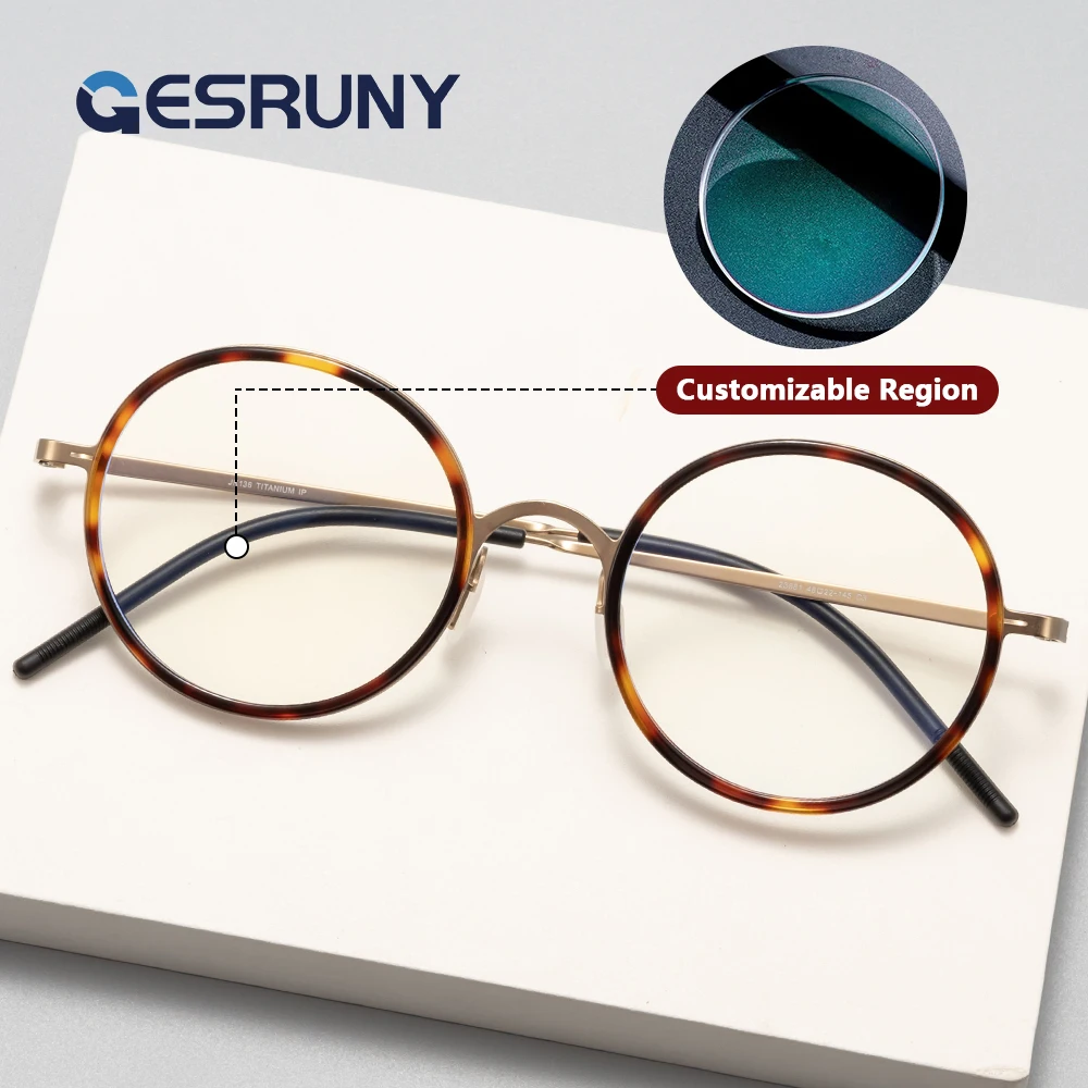 

Gesruny Retro Round Anti Blue Light Progressive Prescription Glasses Custom Myopia Optical Lenses Eyeglasses For Women Men