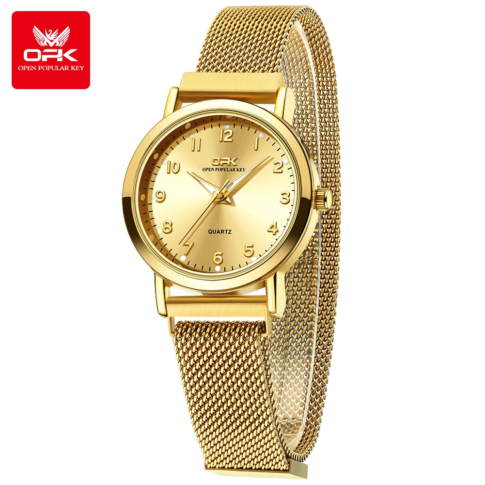 OPK 8115 Women's Watches Elegant Mesh Steel Strap Waterproof Quartz Wrist Watches for Woman Simple Fashion Original Ladies Watch