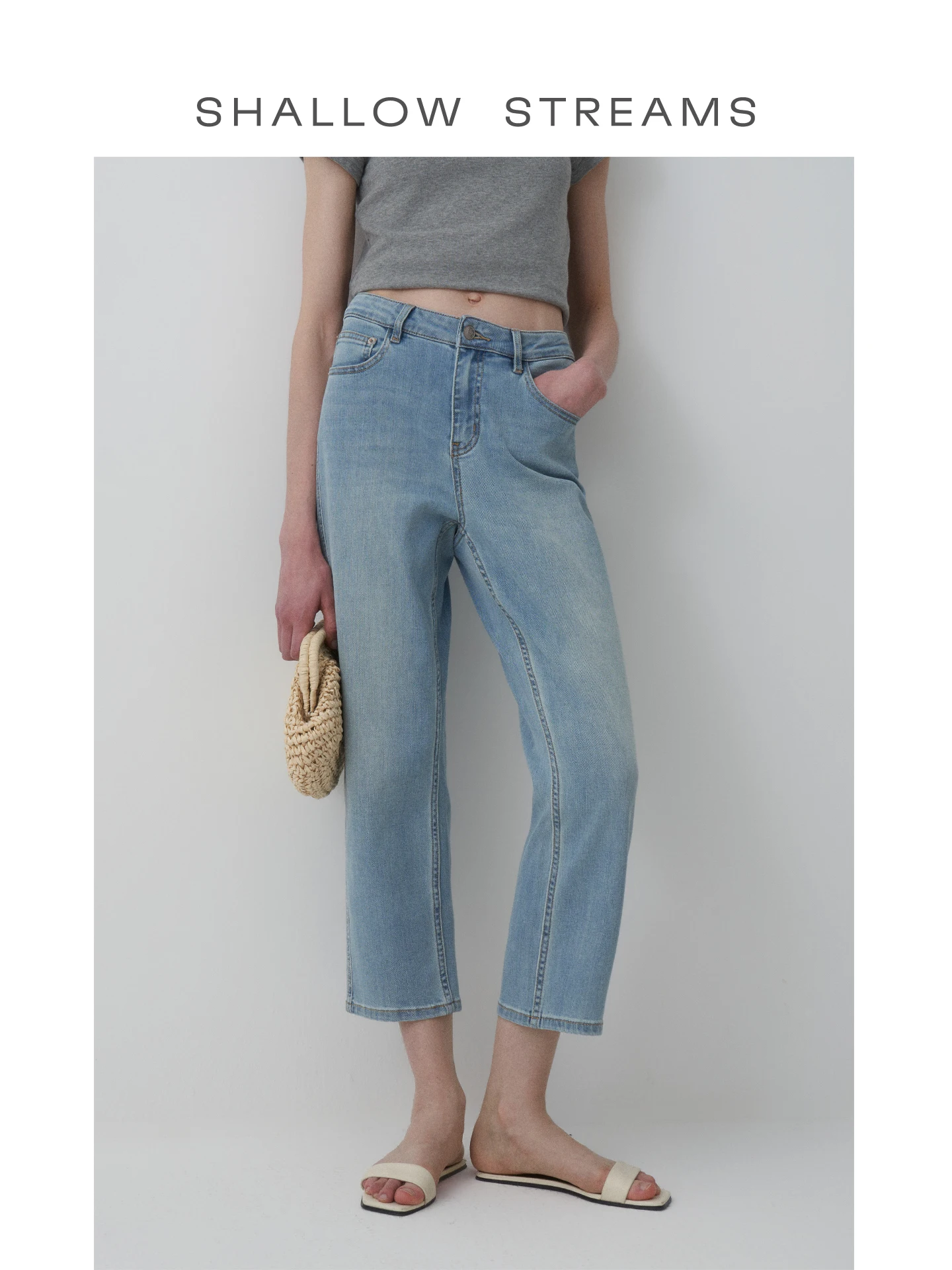

High Waist Acetate Cotton Cooling Sensation Denim Pants Pear Shape Nine Points Summer Eco Washed Mirror Version Ladies Jeans