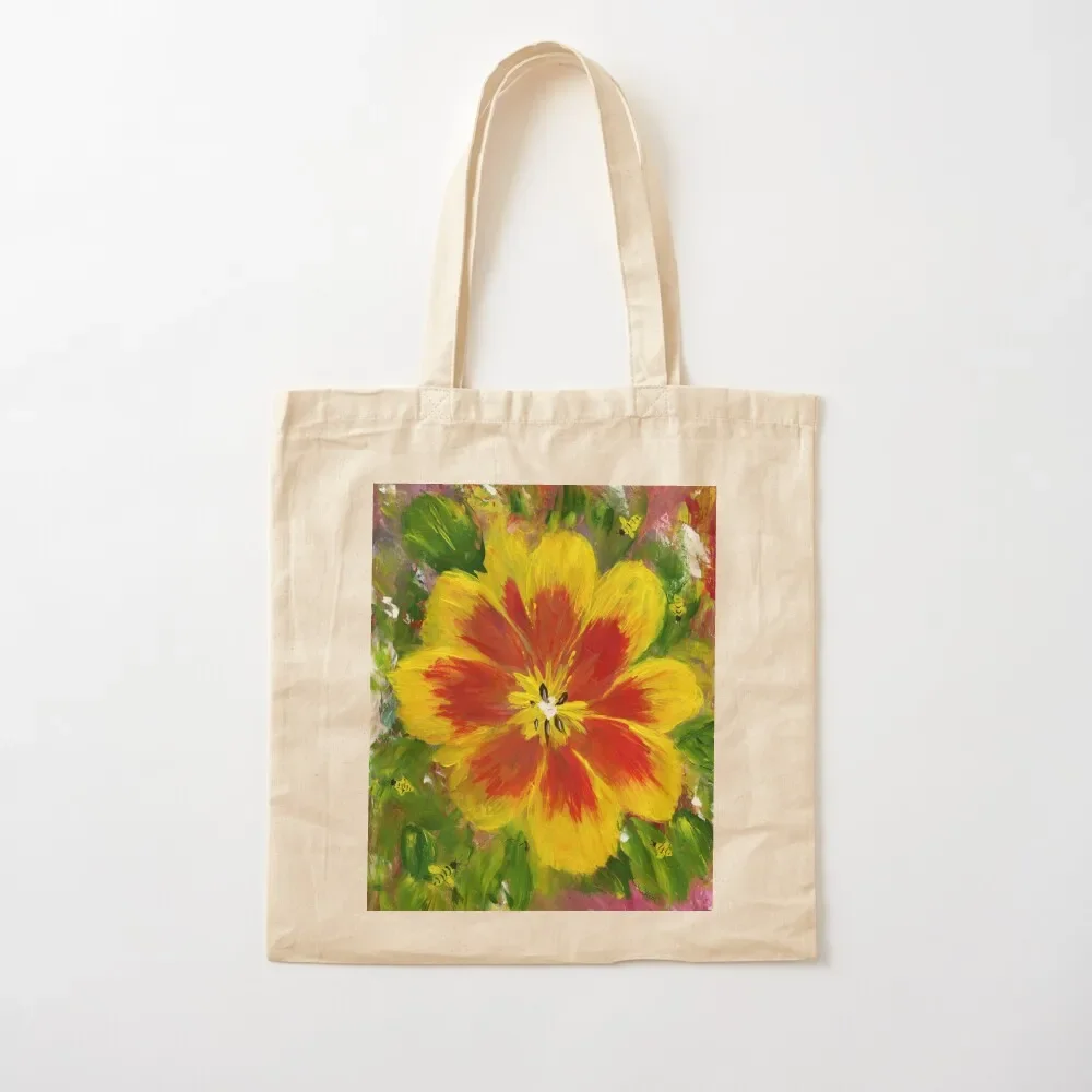 

Colorful Red and Yellow Flower with Honey Bee's Tote Bag university shopper bag custom fabric bag women