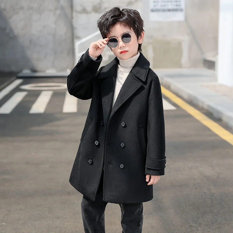 Girls Wool Coat Jacket Outerwear 2023 Blue Thicken Velvet Winter Autumn Cotton Plus Size Children\'s Clothing