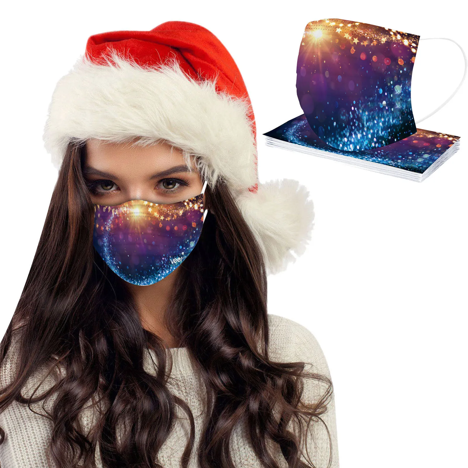 10 قطعة الرجال والنساء الكبار عيد الميلاد لامعة مطبوعة المتاح Meltblown النسيج ثلاث طبقات قناع واقٍ لملابس الحفلات #3