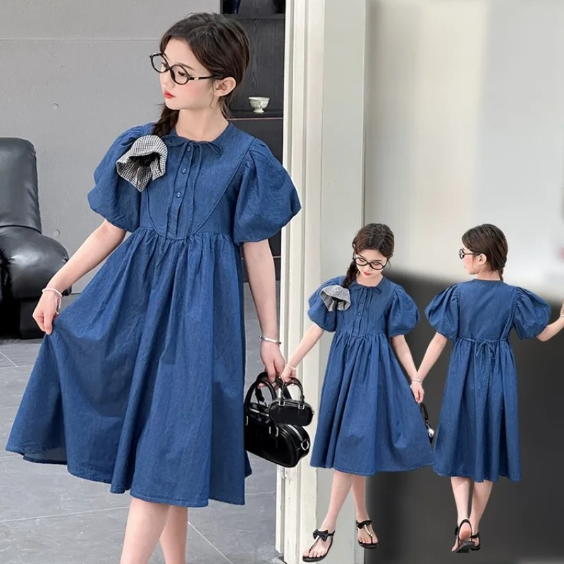 여아 여름 원피스 여름 패션 아동 톈시 데님 드레스 키즈 퍼프 소매 공주 드레스 2025 신상