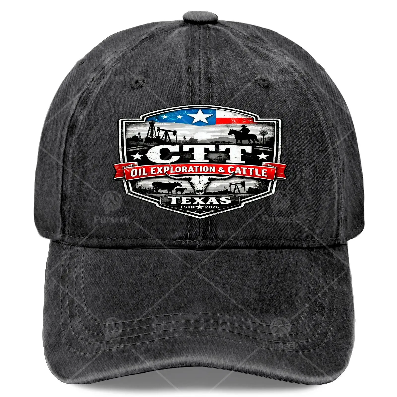 Casquette de baseball unisexe douce de la série MTEX Landman avec l'emblème du bétail d'exploration pétrolière CTT