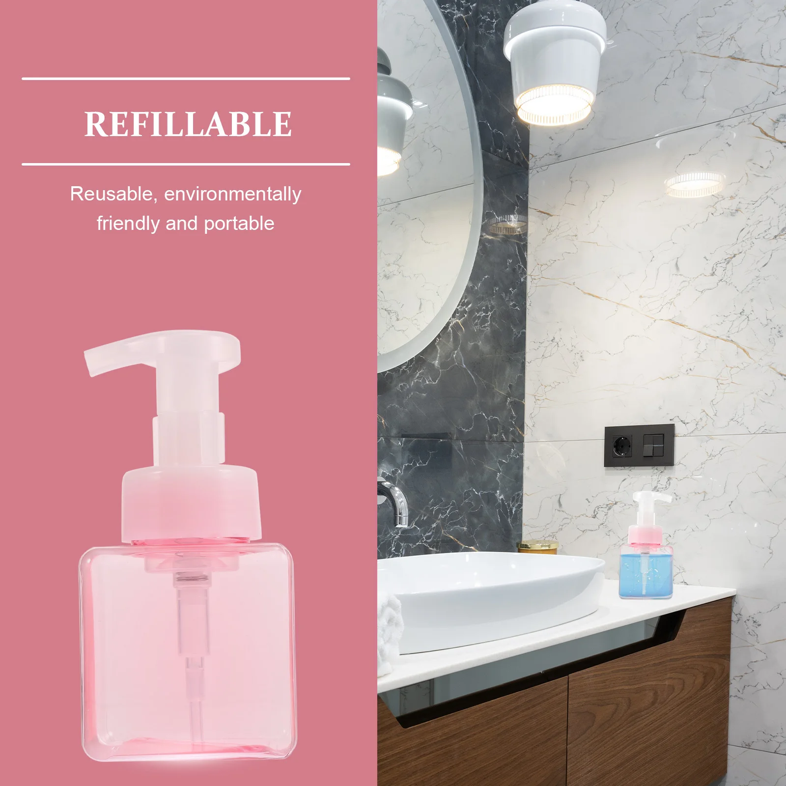 Bouteilles à pompe moussante de voyage, 2 pièces, bouteilles en plastique rechargeables anti-fuite, bouteille carrée distributrice de savon, shampoing, Lotion