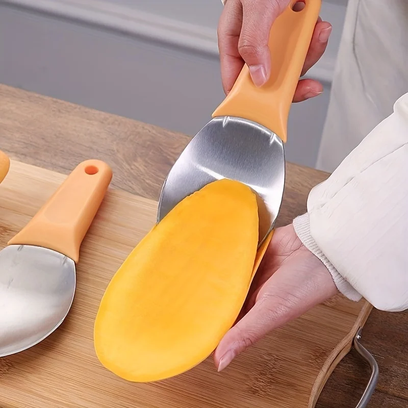 أداة تقطيع المانجو قطعة واحدة، أداة تخطيط الفاكهة المصنوعة من الفولاذ المقاوم للصدأ وقطاعة مكعبات مع مغرفة للاستخدام في الأفوكادو والبطيخ والمطبخ #5