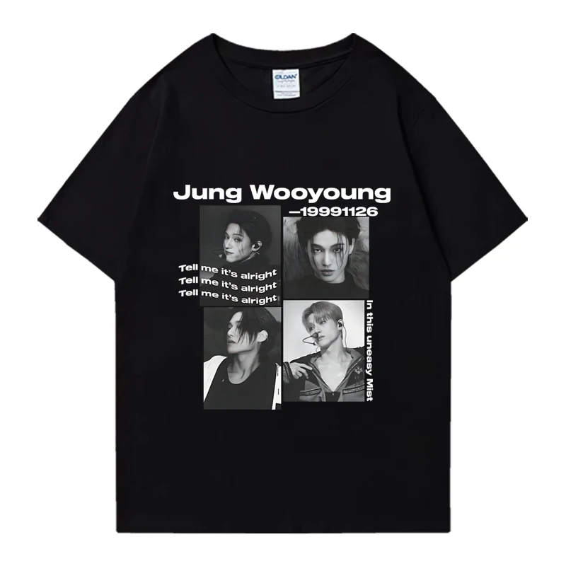 2024 kpop Ateez Wooyoung Graphic black T-shirt Men Women Fashion Oversized short sleeve t shirts Unisex Summer 100% Cotton Tops