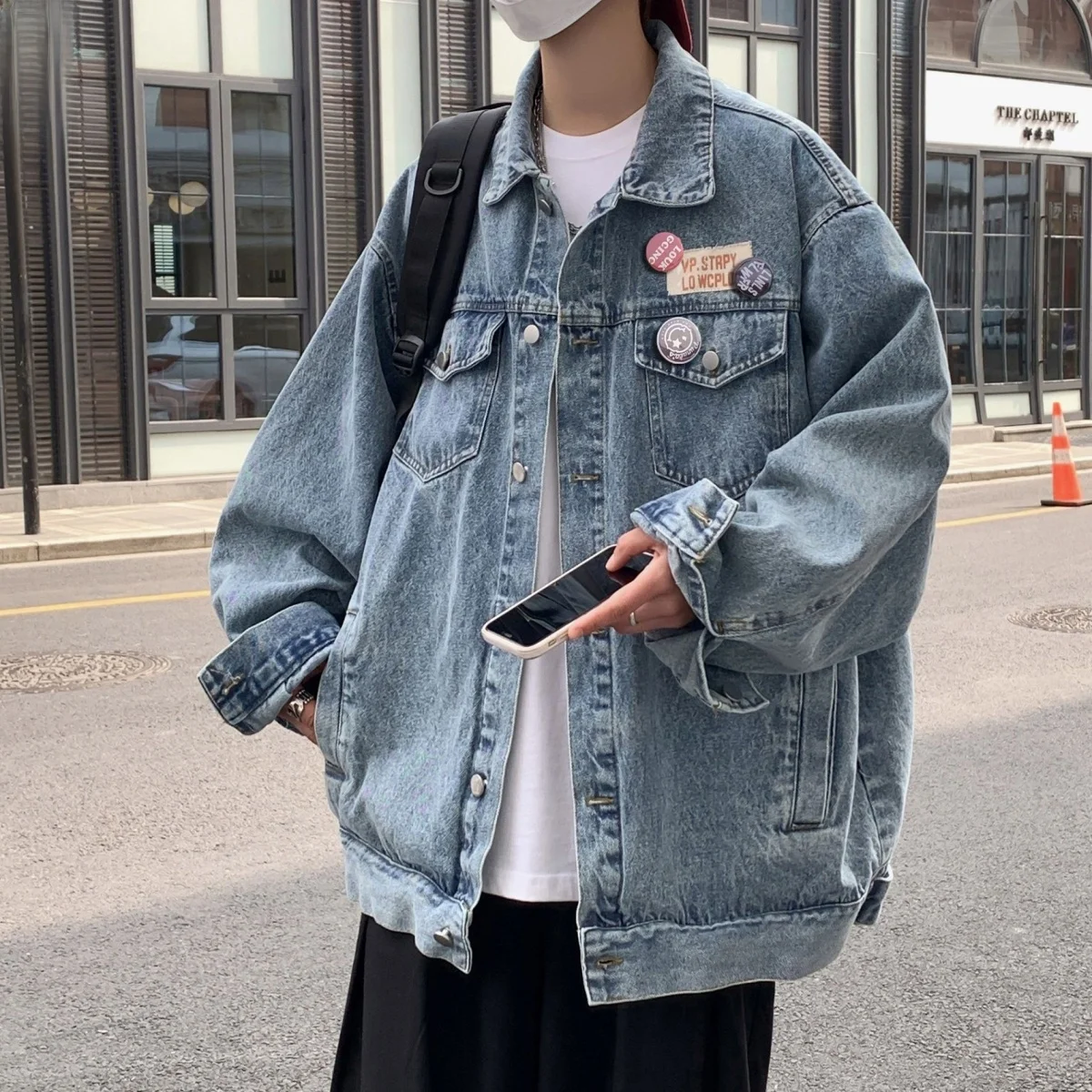 

Retro American High Street Denim Jacket Loose Casual Square Collar Trendy Brand Outerwear for Men And Women Spring Autumn