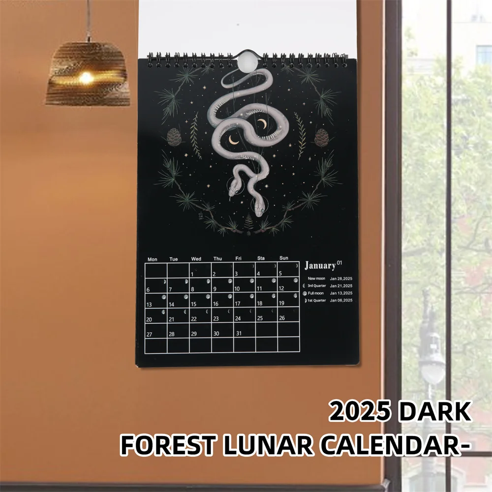 Calendario Lunar de bosque oscuro para decoración del hogar y la Oficina, calendario de pared colorido con tinta de agua, animales de gran tamaño,