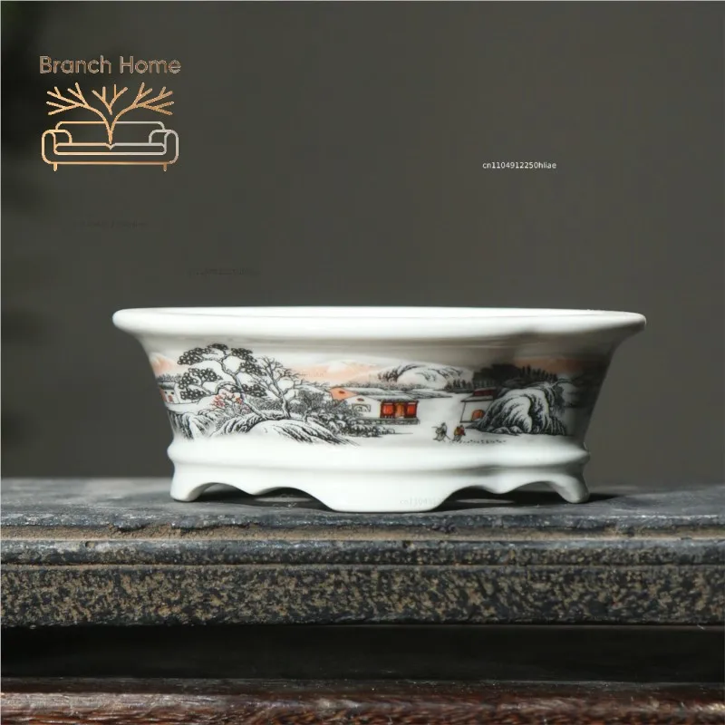 2025 Yixing Purple Sand Flowerpot Ceramic Hand-Made Landscape Bonsai Pot Chinese Style Classical Flower Pot Home Decor 1PCS
