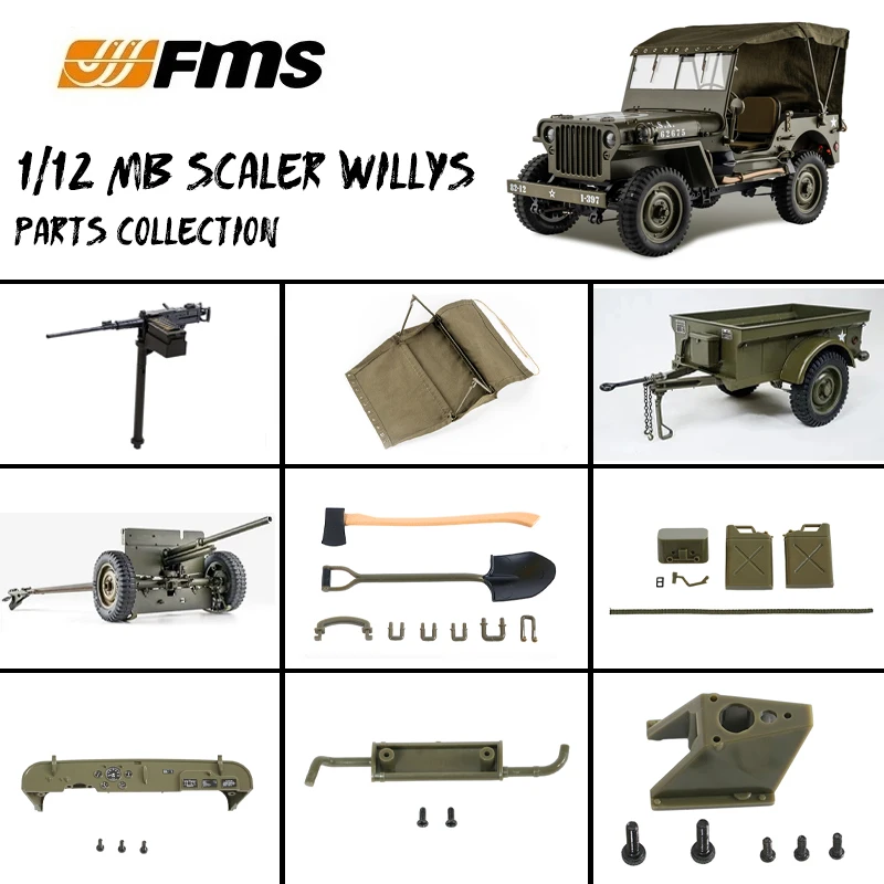 Fms Hobby 1/12 Willys Rc przeciwkolizyjne samochodu osłona szyba płyta stalowa sprężyna wspornik koła wycieraczki symulacja części przyczepy