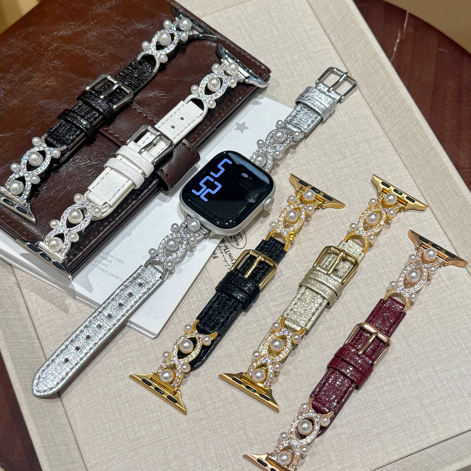

Ремешок из кожи с медной цепочкой Stellar Pearl для Apple Watch 49/46/45/44/42-38 мм, роскошный женский ремешок для iWatch Ultra S11/10