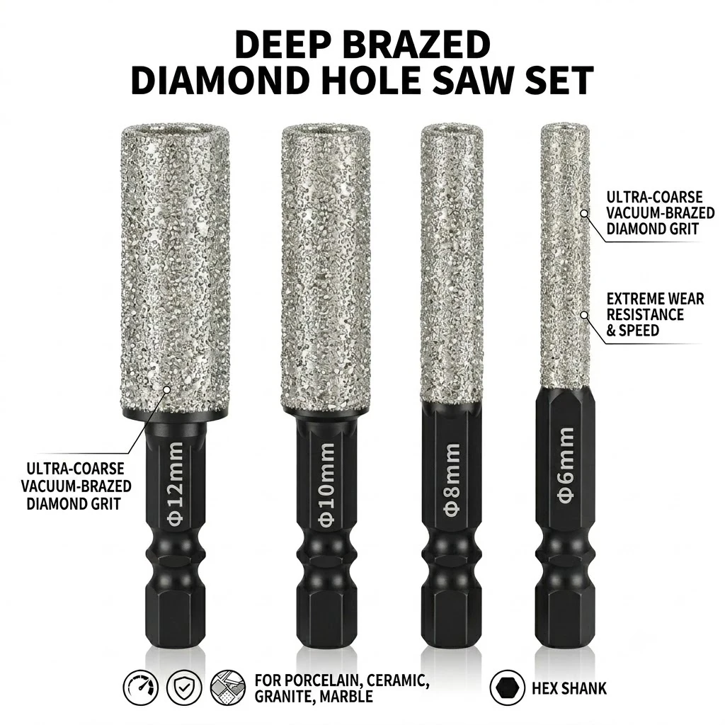 

1/4" Hex Shank Full Sand Drill Bit Designed For Daily Drilling And Edge Grinding Of Construction Tile Marble Glass