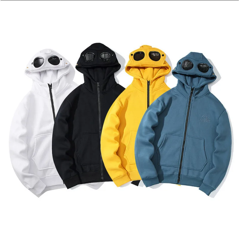 Fashion Men\'s Hoodies Zipper Up Hooded Sweatshirt Trend Sunglasses Hat Cardigan Jacket High Street Autumn Long Sleeve Warm Coats