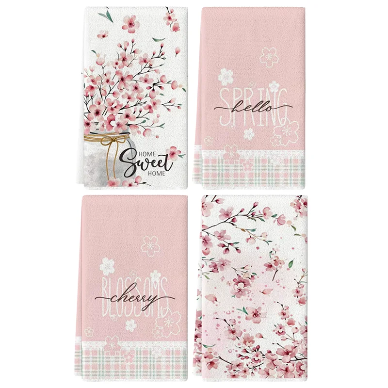 

Набор из 4 кухонных полотенец с розовым цветочным принтом, 40x60 см, лучшие кухонные полотенца, супервпитывающие мягкие салфетки для уборки, полотенца для готовки и выпечки, полотенца для рук, тряпки для уборки, кухонные салфетки, декор для кухни, украшен