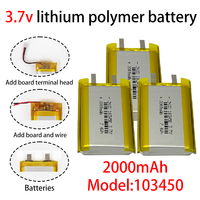 3,7 V 103450, 2000mAh lithium polymer battery rechargeable Dash recorder, GPS, toys, cameras, beauty tools, speakers, speakers