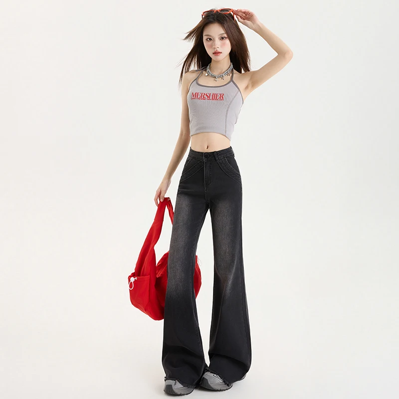 

Свободные женские прямые джинсы для отдыха, прямые трубки, приятные для кожи, мягкие синие джинсовые брюки с высокой талией, винтажные модные брюки