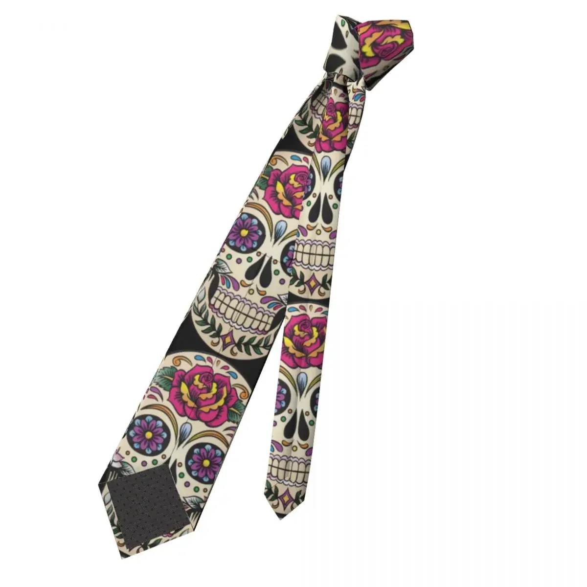 Día de los muertos calavera de azúcar con azulejo de rosa corbata Unisex seda poliéster 8 cm corbata de cuello estrecho para trajes de hombre accesorios Gravata